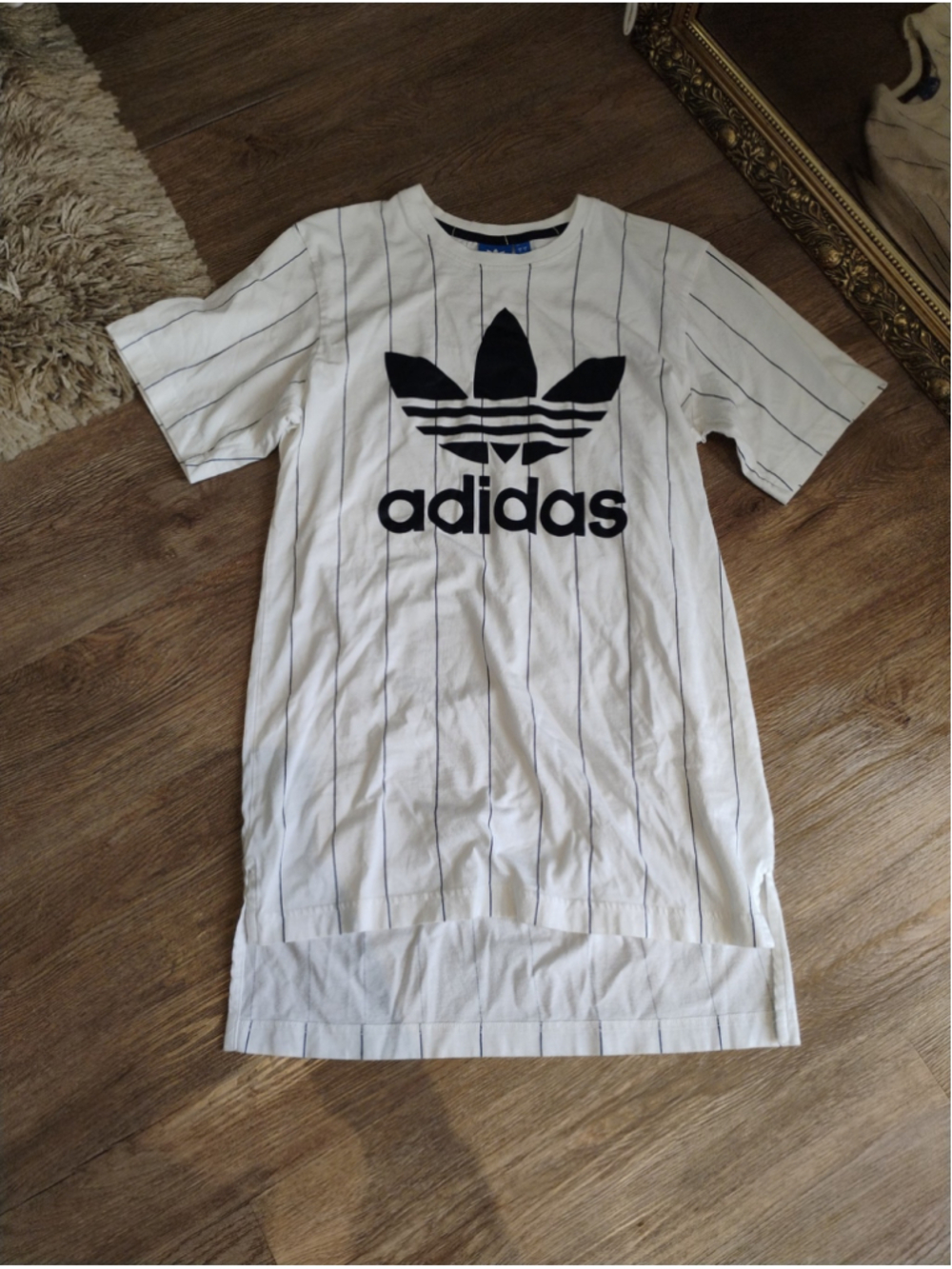 Women's Adidas Originals Pinstripe Short Sleeve Tee - White/Black - Size S